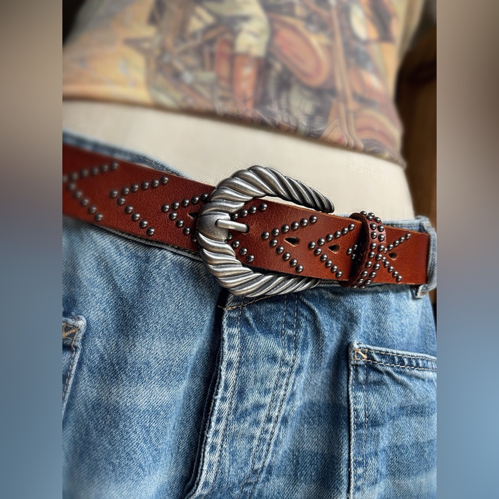 Studded Western Belt Statement Buckle Boho NWT
